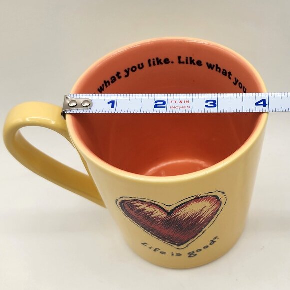 Life Is Good Heart Mug Yellow Orange Do What You Like. Like What You Do. 16 oz - Picture 7 of 8